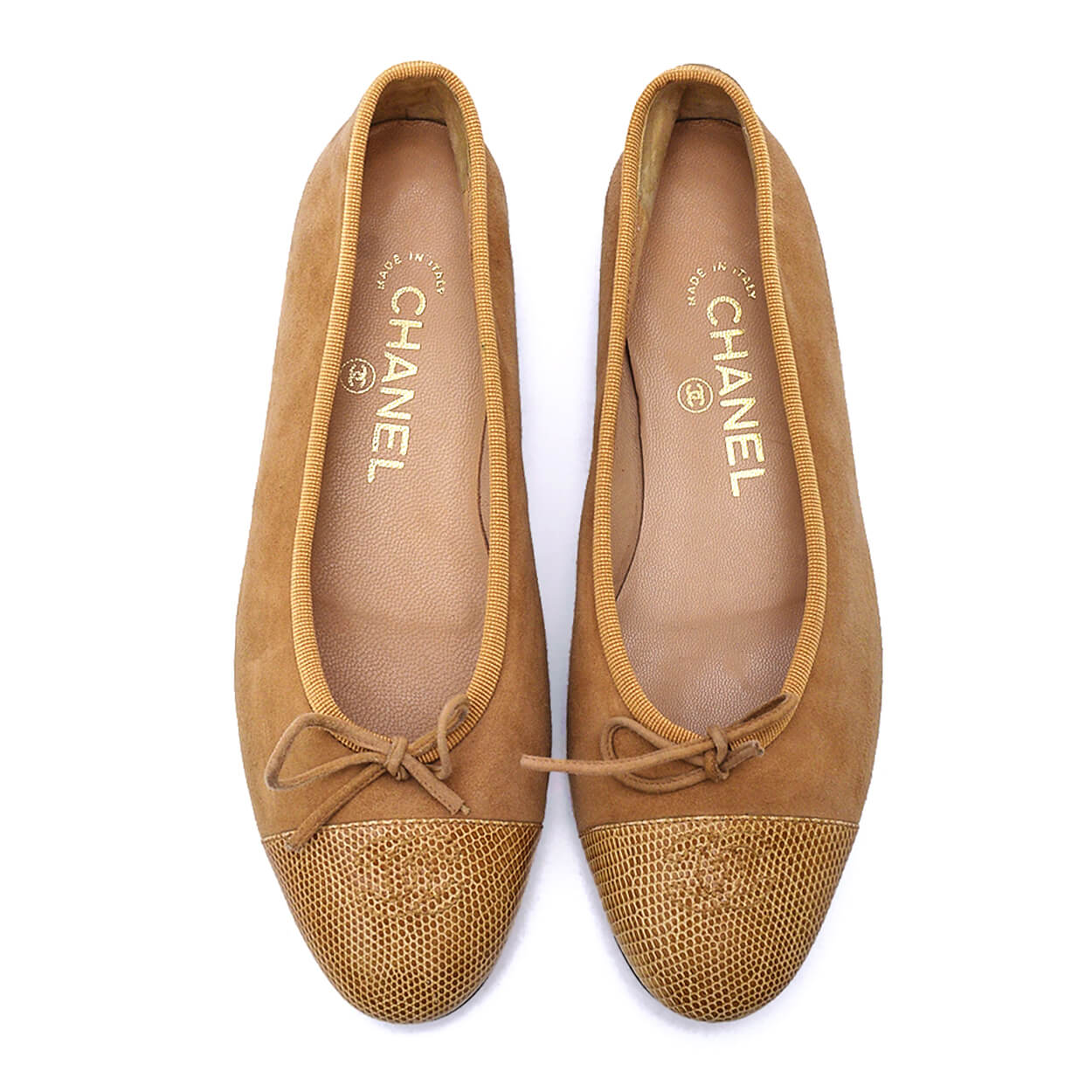 Chanel - Beige Suede & Exotic Ballerina CC Flat 37